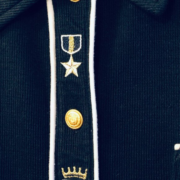 NWT Moving Bleu Sz M Fit L  Womens Knit Navy Jacket Button Embroidered Pocket - Picture 3 of 12